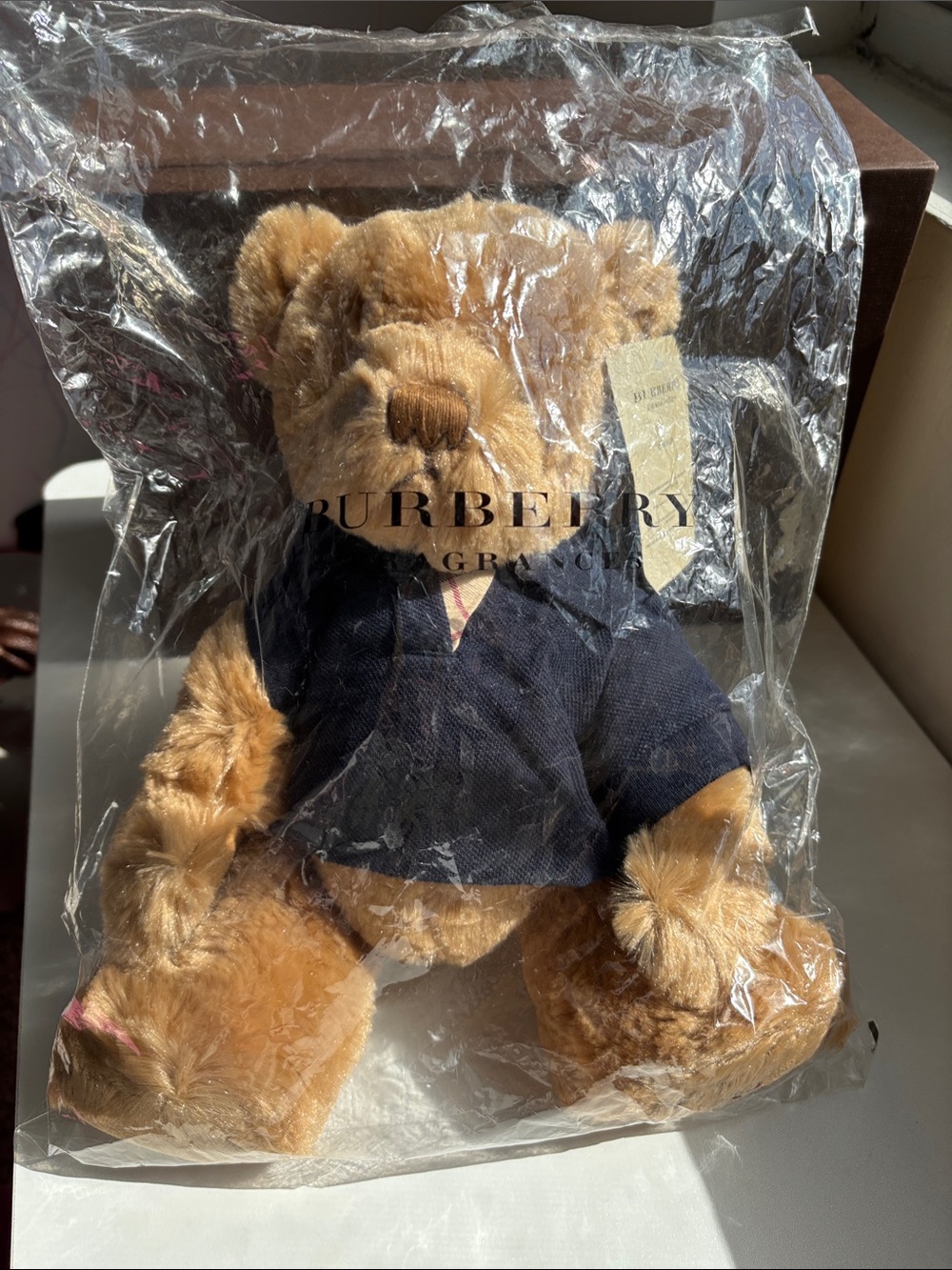 Burberry Brown Teddy Bear with Navy Sweater